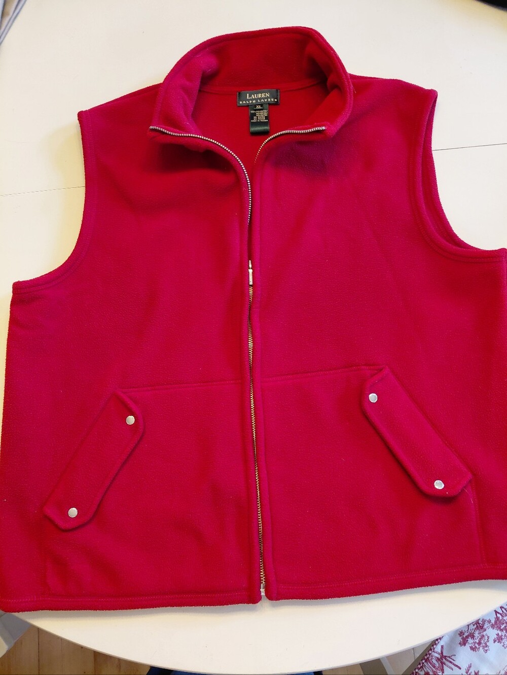 Lauren Ralph Lauren Womens Size XL Red Vest Fleece Zipper Snap Pockets